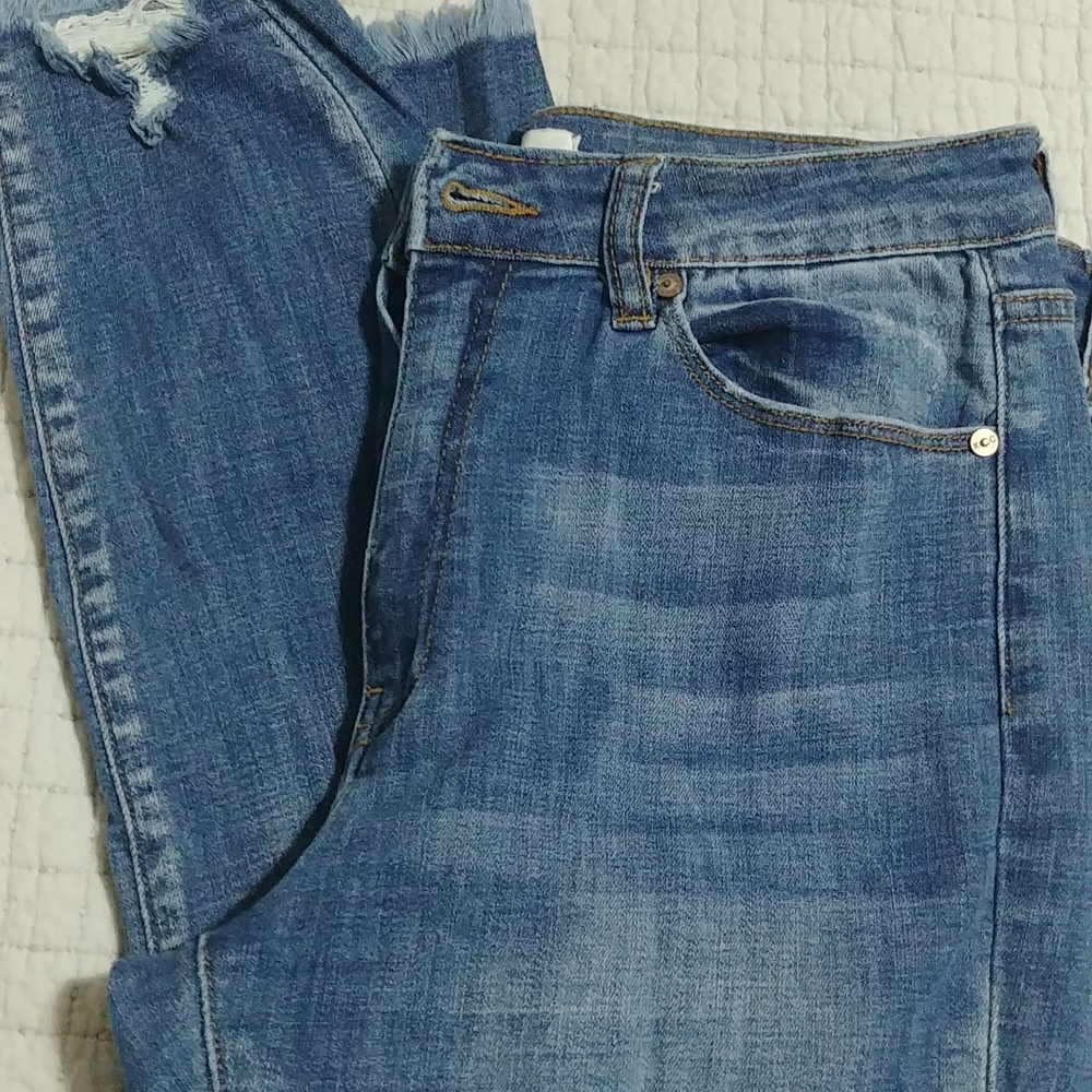 KanCan High Rise Skinny Fringe Destructed Ankle Jeans Size 9/28 Medium Wash